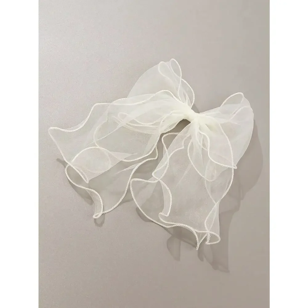 Cream White Chiffon Hair Bow Clips Imported from Japan